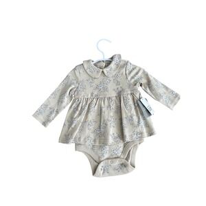 Baby Gap Long Sleeve Bodysuit Dress Floral Print Beige 3 6 Months